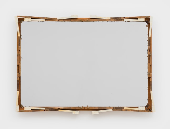 Ficus Interfaith
Framed Looking Glass, 2025
cherry, mirror, antique piano keys
28 x 39 x 2 3/4 ins.
71.1 x 99.1 x 7 cm