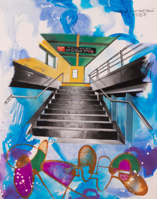 Christopher &amp;quot;Daze&amp;quot; Ellis
Ascent to 161st Street Station, 2022
pastel acrylic and spray paint on arches paper
44 7/8 x 35 7/8 ins.
114 x 91 cm