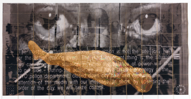 Hunter Reynolds, ACT UP City Hall manifesto 1990 – Eric Garner Eyes of Rage protest, 2014