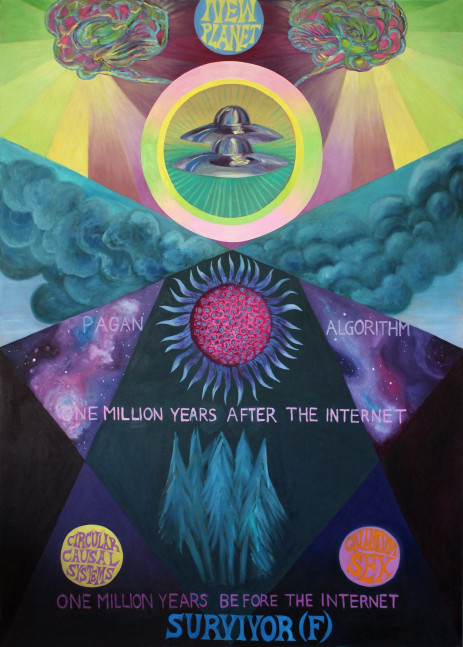 Suzanne Treister
SURVIVOR (F)/One Million Years Before And After The Internet, 2016-19
oil on canvas
83 7/8 x 59 7/8 ins.
213 x 152 cm