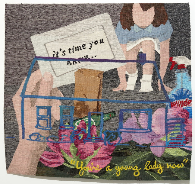 Erin M. Riley
It&amp;#39;s Time (II), 2022
wool, cotton
36 2/3 x 40 1/2 ins.
93.3 x 102.9 cm