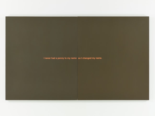 RICHARD PRINCE
My Name,&amp;nbsp;1987
Acrylic and silkscreen ink on canvas
Diptych
Overall; 55 7/8 x 96 inches&amp;nbsp; / 141.9 x 243.8 cm&amp;nbsp;