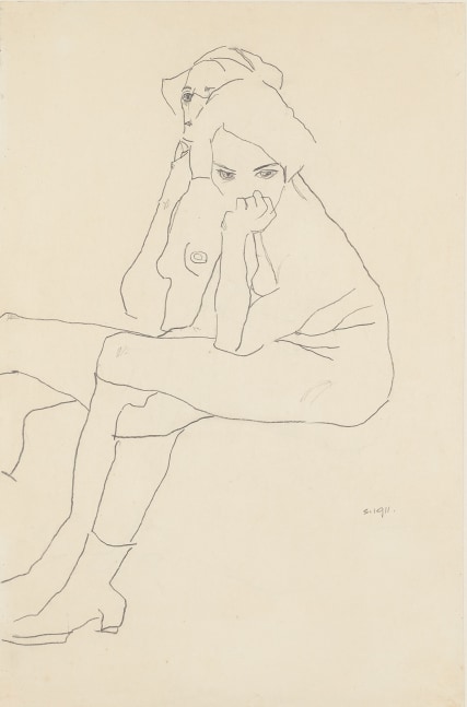 EGON SCHIELE
Zwei Sitzende (Two Seated Girls),&amp;nbsp;1911
Pencil on paper
22 x 14.5 inches / 55.9 x 36.8 cm