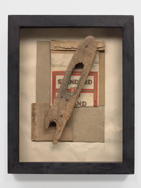 Untitled (Standrad mit Holz) (Untitled [Standard with wood]), 1947
Card, paper, and wood on board
10 x 6.81 inches (25.4 x 17.3 cm)