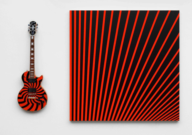 JOHN ARMLEDER
Zakk Wylde II (FS),&amp;nbsp;2008
Acrylic on canvas &amp;amp; electric guitar
Painting: 47.25 x 47.25 inches / 120 x 120 cm
Guitar: 40.1 x 13.75 inches / 101.85 x 35 cm