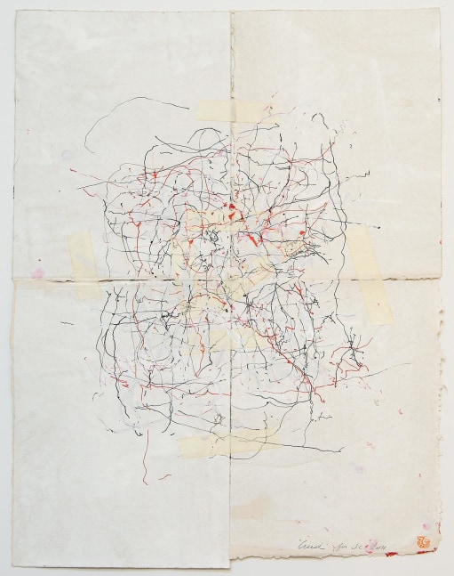 JAN FRANK
Crush,&amp;nbsp;2011
Dutch Linen Paper / sized / pen &amp;amp; ink, masking tape
26 x 17.5 inches / 66 x 44.5 cm