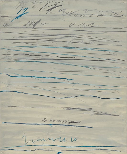 CY TWOMBLY
Untitled,&amp;nbsp;1971
Oil-base housepaint, graphite and colored wax crayon on paper
33.5 x 27.5 inches / 85.1 x 69.9 cm