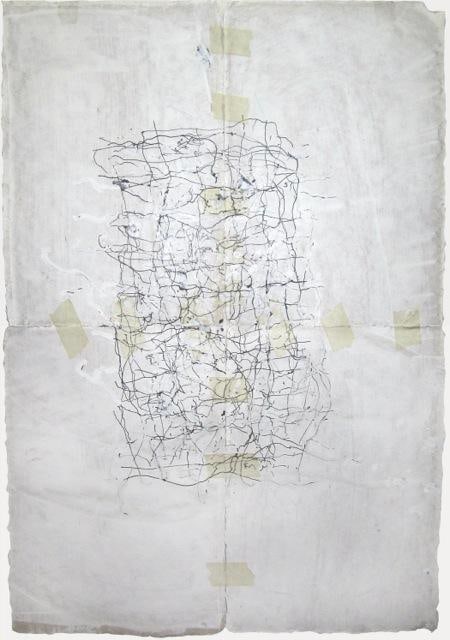 JAN FRANK
Crush,&amp;nbsp;2011
Dutch Linen Paper / sized / pen &amp;amp; ink, masking tape
25.5 x 17.1 inches / 64.8 x 43.4 cm