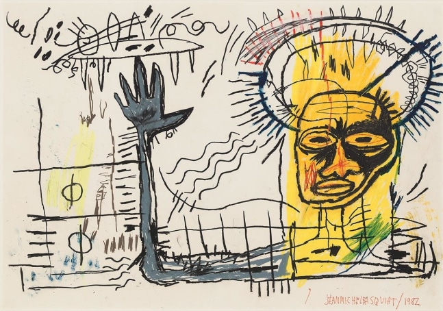 JEAN-MICHEL BASQUIAT
Untitled,&amp;nbsp;1982
Pastel, oilstick, colored crayon and charcoal on paper
30 x 43 inches / 76.2 x 109.2 cm