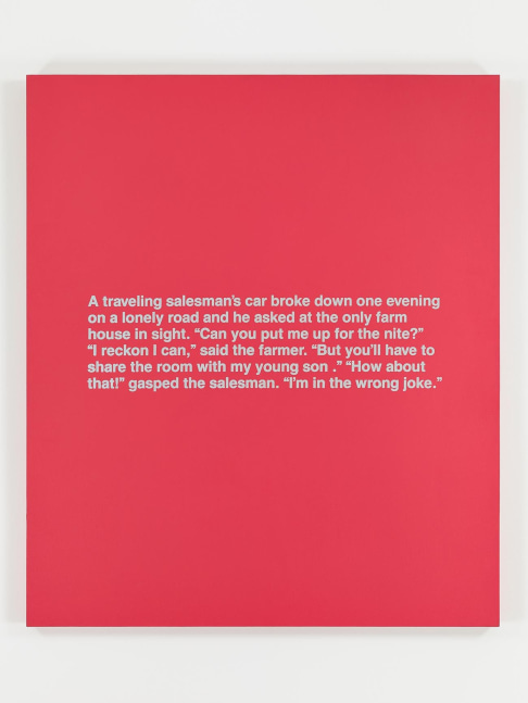 RICHARD PRINCE
The Wrong Joke,&amp;nbsp;1987
Acrylic and silkscreen on canvas
56 x 48 inches / 142.2 x 121.9&amp;nbsp; cm