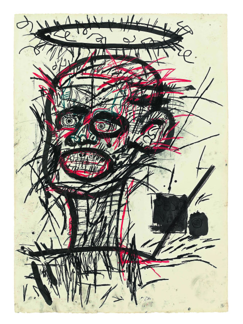 JEAN-MICHEL BASQUIAT
Untitled,&amp;nbsp;1982
Oilstick and ink on Arches paper
42.8 x 30.4 inches / 108.7 x 77.2 cm