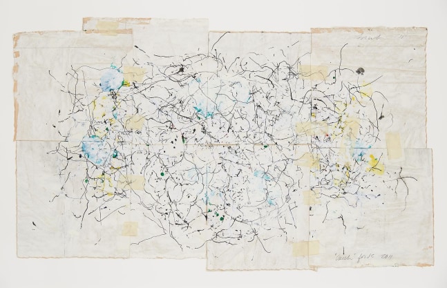 JAN FRANK
Crush,&amp;nbsp;2011
Dutch Linen Paper / sized / pen &amp;amp; ink, masking tape
15.5 x 28 inches / 39.4 x 71.1 cm