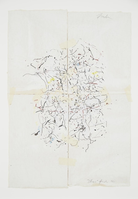 JAN FRANK
Crush,&amp;nbsp;2011
Dutch Linen Paper / sized / pen &amp;amp; ink, masking tape
24.5 x 16.5 inches / 62.2 x 41.9 cm