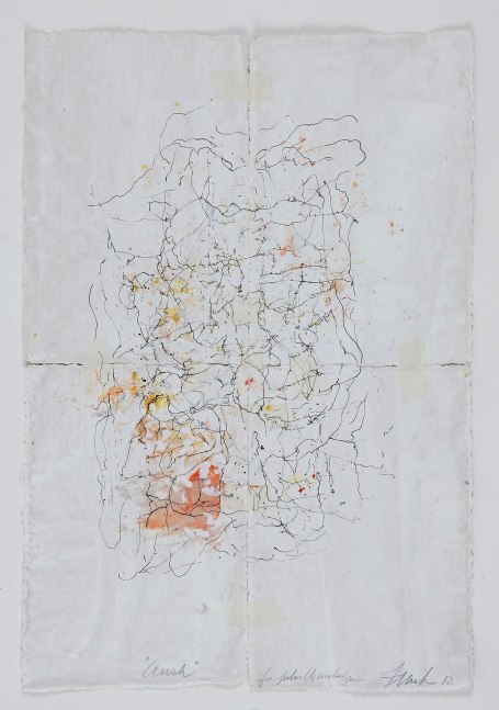 JAN FRANK
Crush,&amp;nbsp;2011
Dutch Linen Paper / sized / pen &amp;amp; ink, masking tape
24 x 16.3 inches / 61 x 41.4 cm