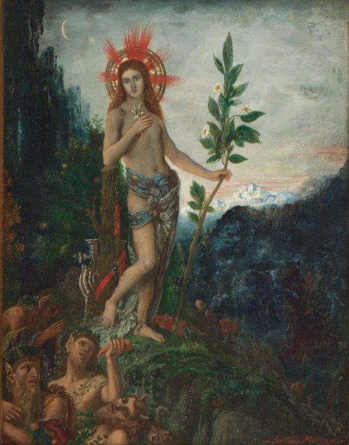 Gustave Moreau
Apollon recevant les offrandes des bergers, c. 1885
Oil on panel
10.25 x 8.75 inches / 26 x 22 cm