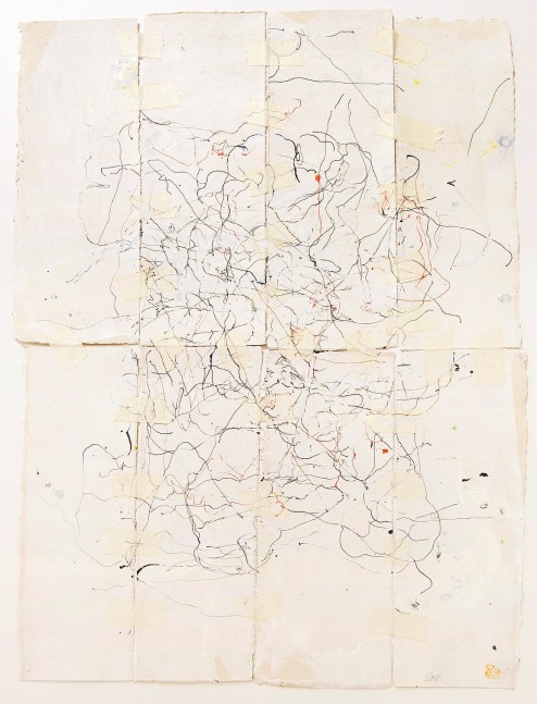 JAN FRANK
Crush,&amp;nbsp;2011
Dutch Linen Paper / sized / pen &amp;amp; ink, masking tape
26 x 17 inches / 66 x 43.2 cm