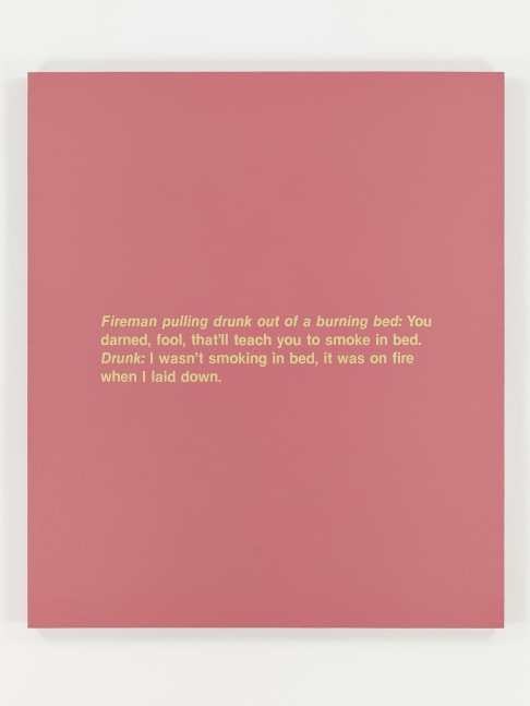 RICHARD PRINCE
Fireman and the Drunk,&amp;nbsp;1988
Acrylic and silkscreen on canvas
56 x 48 inches  / 142.2 x 121.9 cm