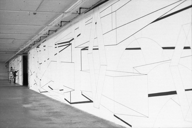 Al Held in Remsen Street studio working on Order-Disorder-Ascension-Descension, 1976