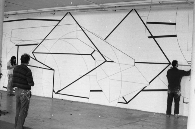 Al Held in Remsen Street studio working on Order-Disorder-Ascension-Descension, 1976