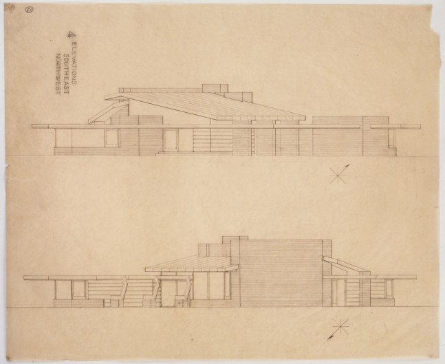 L. L. Brotherton House Elevation Plan, 1944
Graphite on paper
17 3/4 &amp;times; 21 7/8 in. (45.1 &amp;times; 55.6 cm)