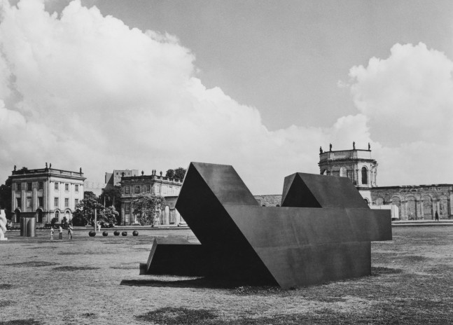 Plywood, painted black
11 ft. &amp;times; 29 ft. 6 in. &amp;times; 34 ft. (3.35 &amp;times; 8.99 &amp;times; 10.36 m).&amp;nbsp;Documenta 4. Galerie an der Sch&amp;ouml;nen Aussicht, Museum Fridericianum Orangerie im Auepark, Kassel, Germany, 1968