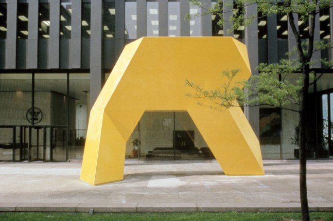 Steel, painted yellow
17 ft. 5 in. &amp;times; 23 ft. 11 in. &amp;times; 14 ft. (530.9 &amp;times; 729 &amp;times; 426.7 cm), unique
Westinghouse Electric Corporation, Pittsburgh, PA, 1973