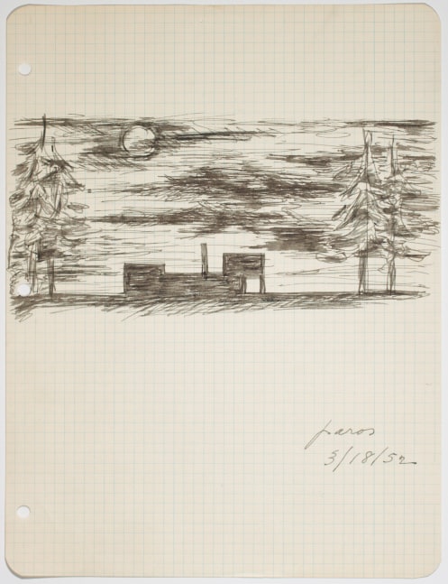 Ink on gridded paper
11 &amp;times; 8 3/8 in. (27.9 &amp;times; 21.3 cm)