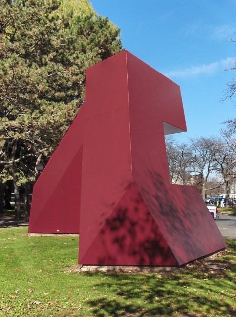 Steel, painted red
17 ft. &amp;times; 31 ft. 2 in. &amp;times; 18 ft. (518.2 &amp;times; 950 &amp;times; 548.6 cm), unique
MIT List Visual Arts Center, Cambridge, MA