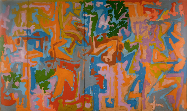 Untitled, ca. 1949&amp;ndash;52
Oil on masonite
8 ft. &amp;times; 13 ft. 3 in. (243.8 &amp;times; 403.9 cm) overall, 4 panels
The Newark Museum of Art