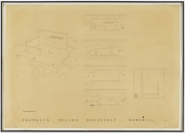 Axonometric, elevations, and plan, ink and graphite on whiteprint
30 3/8 &amp;times; 43 1/4 in. (77.2 &amp;times; 109.9 cm)