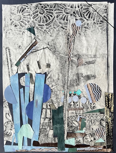 a collage of the artist's work that looks like a house with a door