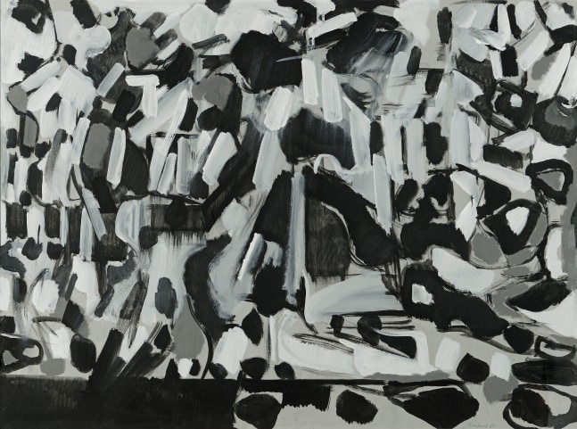 large black and white gestural painting