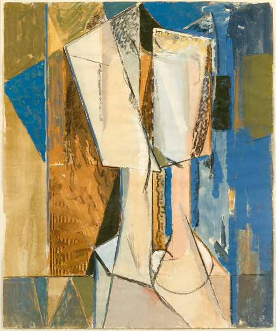 Abstract, cubist work on paper of fragmented heads