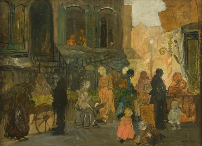 early 20th century streetscene by Jerome Myers with pushcarts