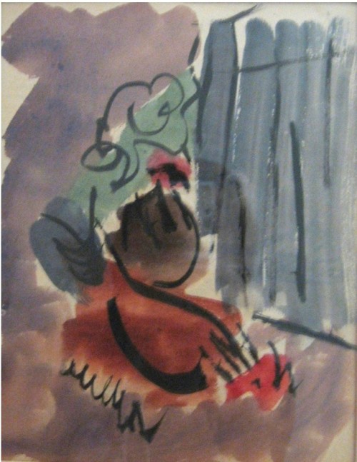 abstracted watercolor of a rooster