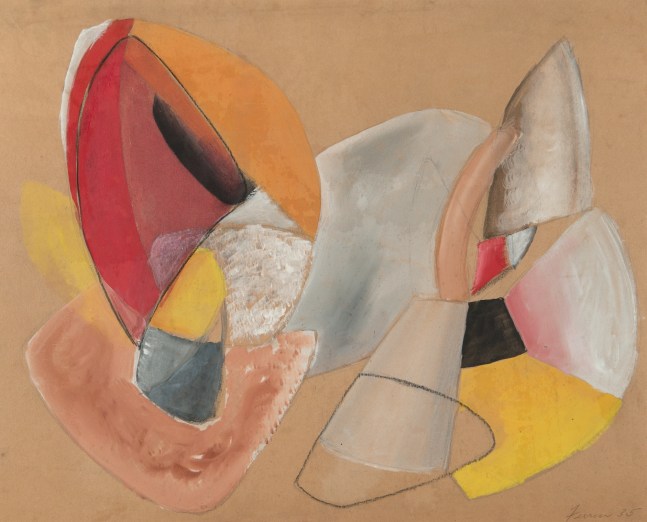 Abstract watercolor with rounded shapes with red, black yellow and orange