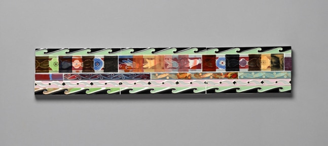 a thin horizontal collage of ceramic tiles