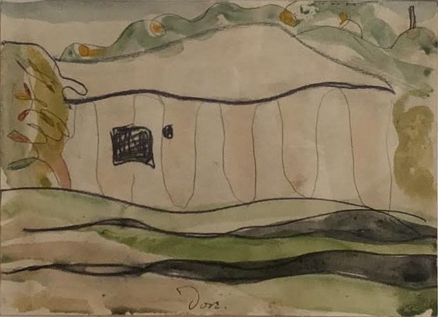 abstracted watercolor by Arthur G. Dove of a building