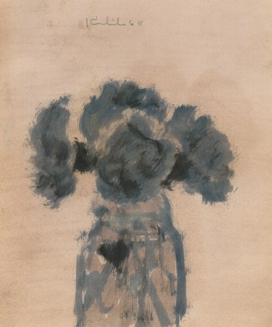 monochromatic watercolor by Robert Kulicke of flowers in a vase