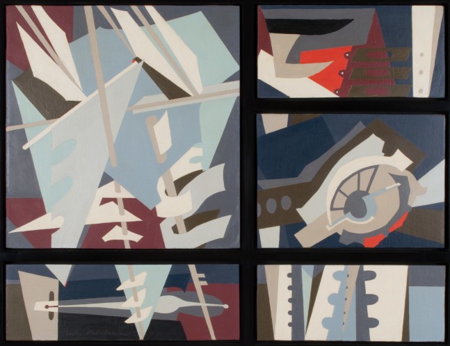 abstract painting with pieces of boats