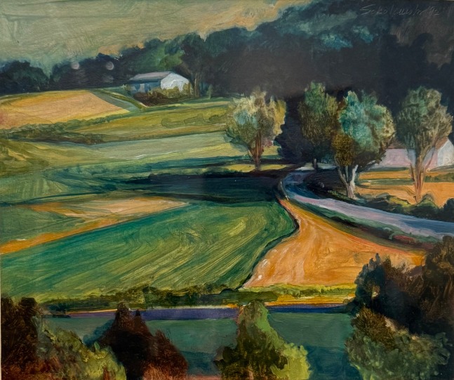 semi abstract landscape with green rolling hills