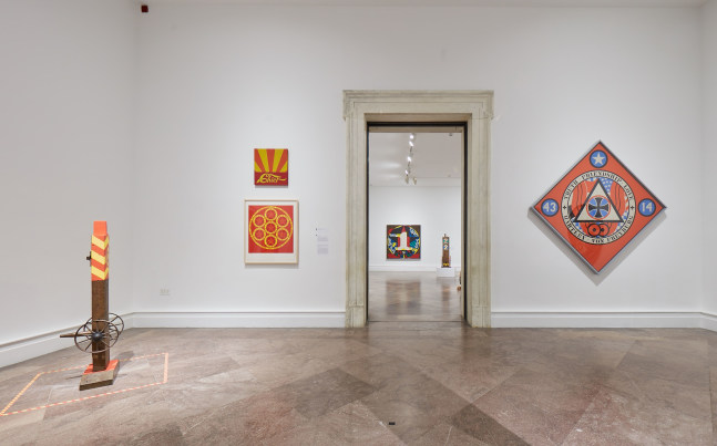Installation view of Robert Indiana: A Sculpture Retrospective, Albright-Knox Art Gallery, Buffalo, June 16&amp;ndash;September 23, 2018. Left to right, Chief (1962, cast 1991), Chief (1969), The Calumet (1971), Decade: Autoportrait 1961 (1977), Two (1960&amp;ndash;62, cast 1991), and KvF X (Hartley Elegy) (1989&amp;ndash;94). Photo: Tom Powel Imaging