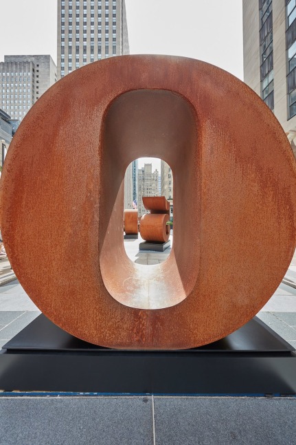 Installation view of&amp;nbsp;ZERO, from ONE Through ZERO (The Ten Numbers) (1980&amp;ndash;2003), Cor-Ten steel, Rockefeller Center, New York, 2023. Photo: Tom Powel Imaging; Artwork: &amp;copy; The Robert Indiana Legacy Initiative/Artists Rights Society (ARS), NY