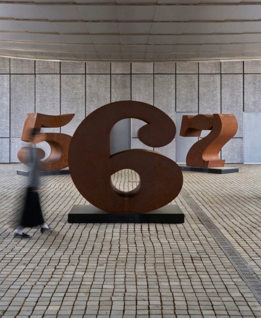 FIVE, SiX, and SEVEN, from ONE Through ZERO (The Ten Numbers) (1980&amp;ndash;2003), on display in Robert Indiana: The American Dream, Pace Gallery, New York, May 9&amp;ndash;August 15, 2025