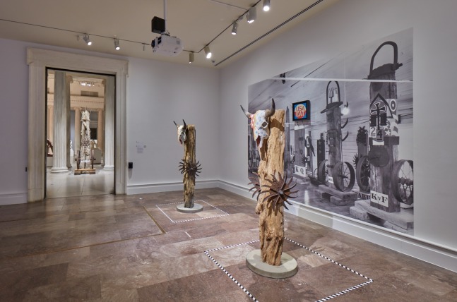Installation view of Robert Indiana: A Sculpture Retrospective, Albright-Knox Art Gallery, Buffalo, New York, June 16&amp;ndash;September 23, 2018. Left to right, Thoth (1985) USA (1996&amp;ndash;1998, cast 2017), USA (1996&amp;ndash;1998), and USA Eat (1965). Photo: Tom Powel Imaging