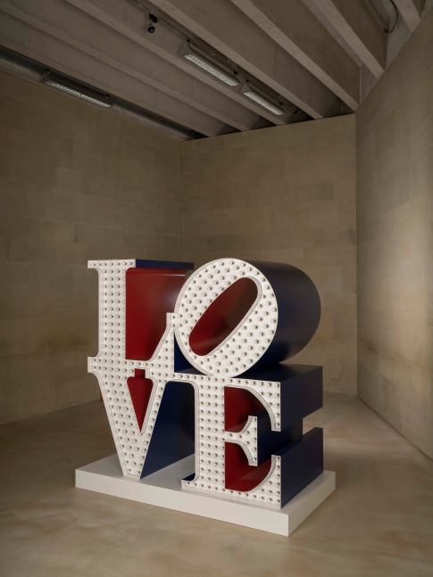 Robert Indiana's red blue and white The Electric LOVE, 1966-2000, installation view at Yorkshire Sculpture Park, 2022