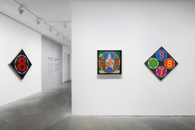 Installation view of Robert Indiana: The Shape of the World, March 25&amp;ndash;May 9, 2025, Pace Gallery, Hong Kong. Left to right, Eight (2003),&amp;nbsp;Decade: Autoportrait 1966 (1971), and&amp;nbsp;Four Numbers Summing 30 (1963). Photo:&amp;nbsp;&amp;copy; The Robert Indiana Legacy Initiative