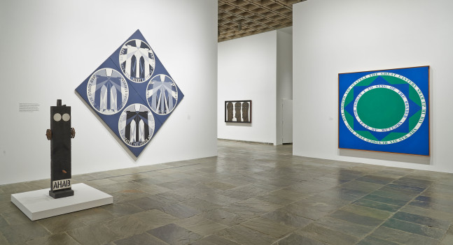 Installation view of Robert Indiana: Beyond LOVE, Whitney Museum of American Art, New York, September 26, 2013&amp;ndash;January 5, 2014. Left to right,&amp;nbsp;Ahab (1960&amp;ndash;62), The Brooklyn Bridge (1964), Mene Mene Tekel (1955&amp;ndash;56/1989), and Year of Meteors (1961). Photo: Tom Powel Imaging