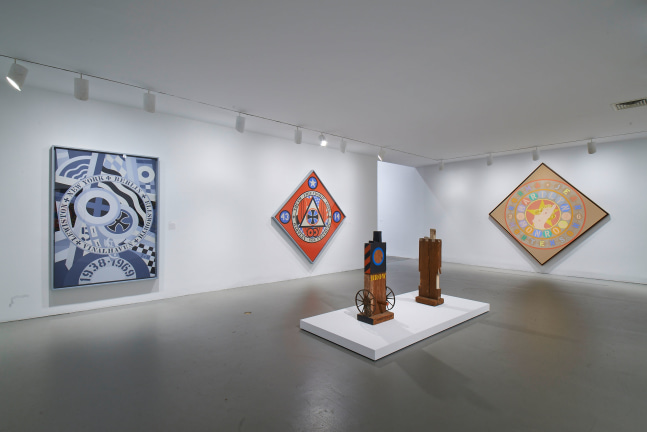 Installation view of Robert Indiana: Beyond LOVE, Whitney Museum of American Art, New York, September 26, 2013&amp;ndash;January 5, 2014. Left to right, KvF IV (Hartley Elegy) (1989&amp;ndash;94), KvF X (Hartley Elegy) (1989&amp;ndash;94), Brow (1960&amp;ndash;62), M (1960), and The Metamporhosis of Norma Jean Mortenson (1967). Photo: Tom Powel Imaging