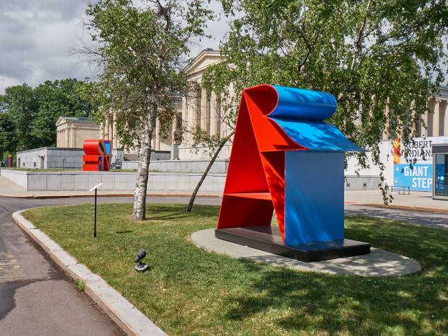 Indiana's sculpture ART installed in front of the Albright Knox for the exhibition Robert Indiana: A Sculpture Retrospective